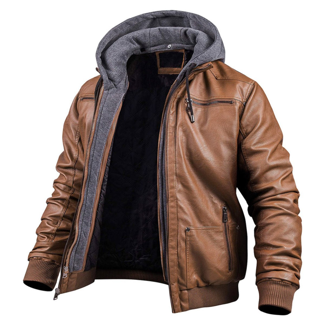 Heren Winterjas Dames Stijl Zwarte Bomberjacke Met Afneembare Capuchon - Bruin
