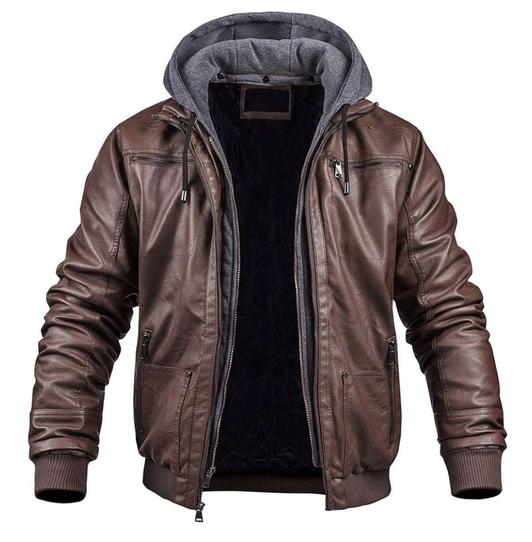Heren Winterjas Dames Stijl Zwarte Bomberjacke Met Afneembare Capuchon - Bruin