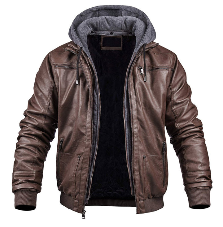 Heren Winterjas Dames Stijl Zwarte Bomberjacke Met Afneembare Capuchon - Bruin