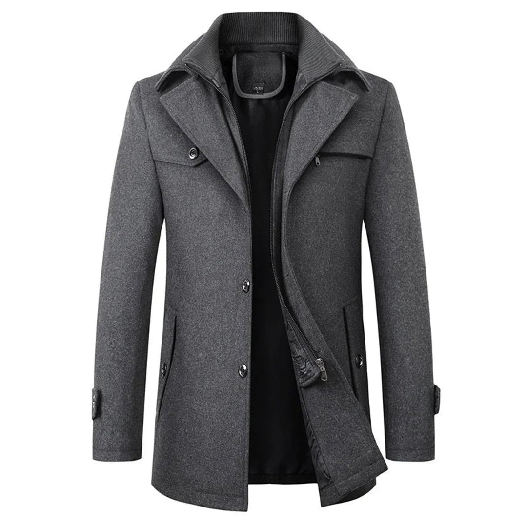 Heren Winterjas Elegante Dubbele Kraag Wollen Overjas - Grijs