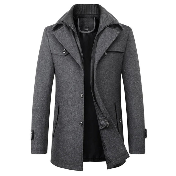 Heren Winterjas Elegante Dubbele Kraag Wollen Overjas - Grijs