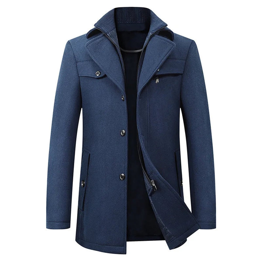 Heren Winterjas Elegante Dubbele Kraag Wollen Overjas - Blauw