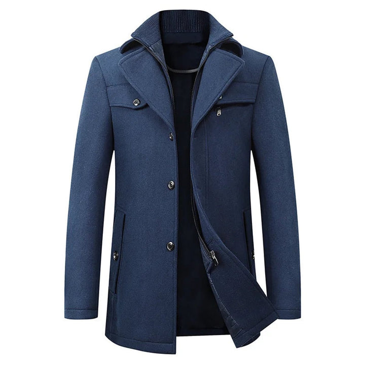 Heren Winterjas Elegante Dubbele Kraag Wollen Overjas - Blauw