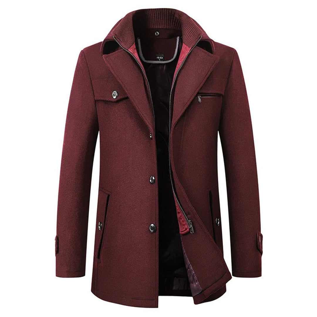 Heren Winterjas Elegante Dubbele Kraag Wollen Overjas - Rood