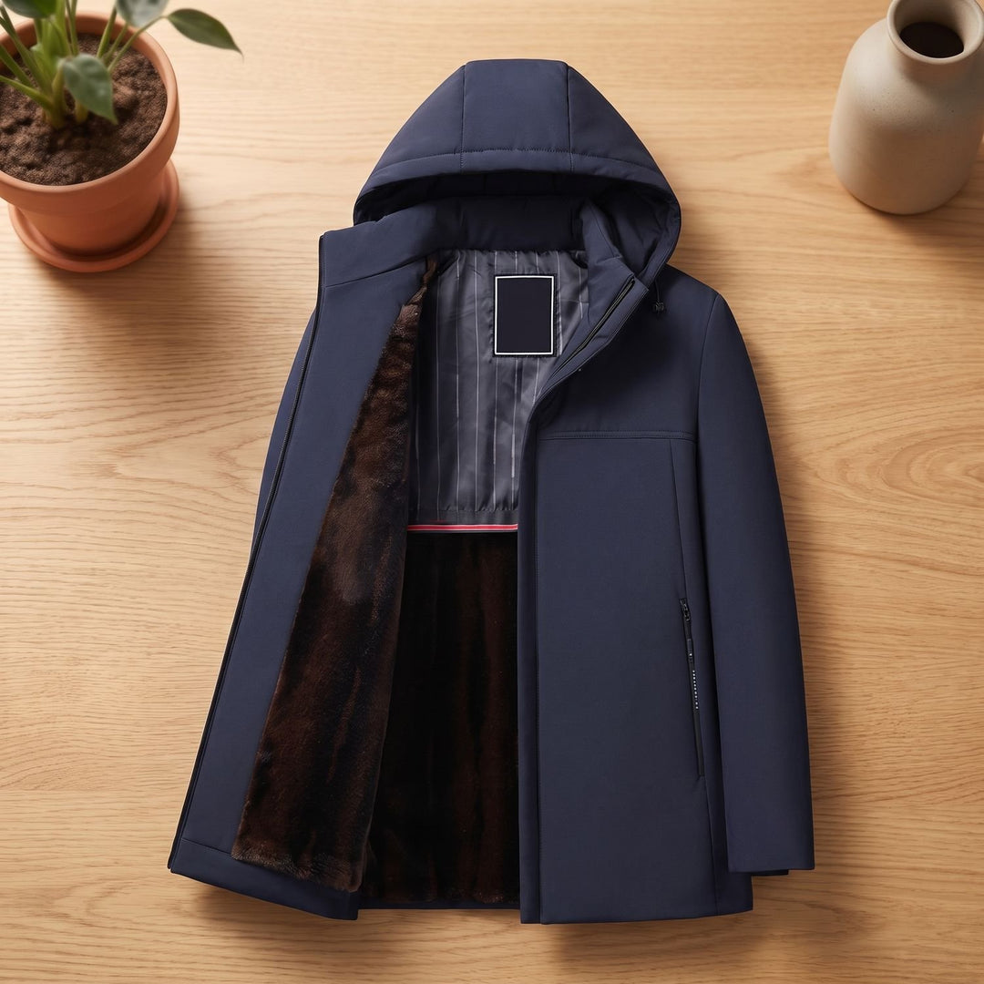Heren Winterjas met Fleece Voering Capuchon Longline Coat