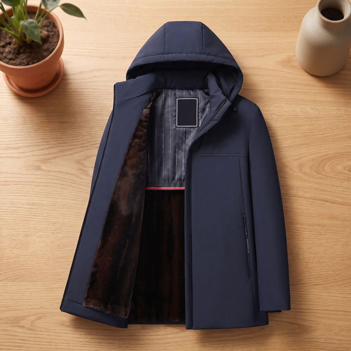 Heren Winterjas met Fleece Voering Capuchon Longline Coat