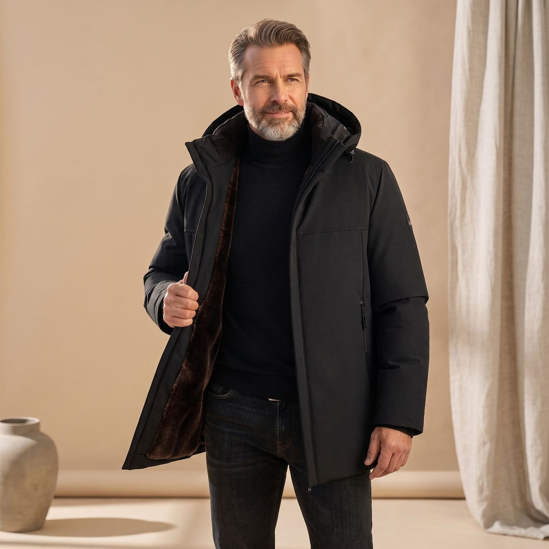 Heren Winterjas met Fleece Voering Capuchon Longline Coat