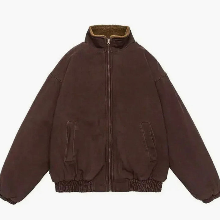 Heren Winterjas Ritsluiting Fleece Kraag Oversized Bomberjas