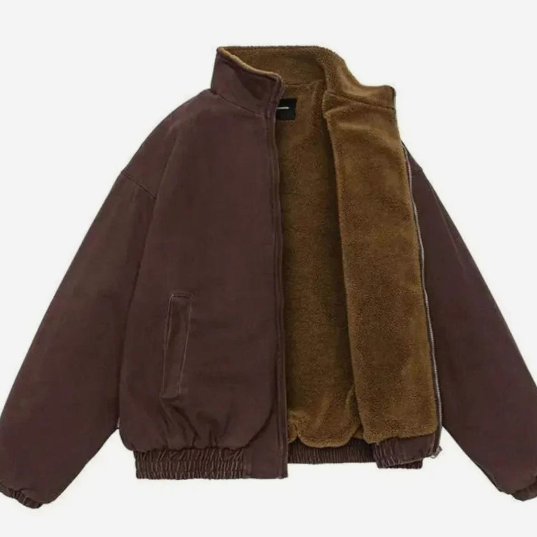 Heren Winterjas Ritsluiting Fleece Kraag Oversized Bomberjas