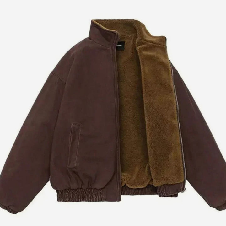 Heren Winterjas Ritsluiting Fleece Kraag Oversized Bomberjas