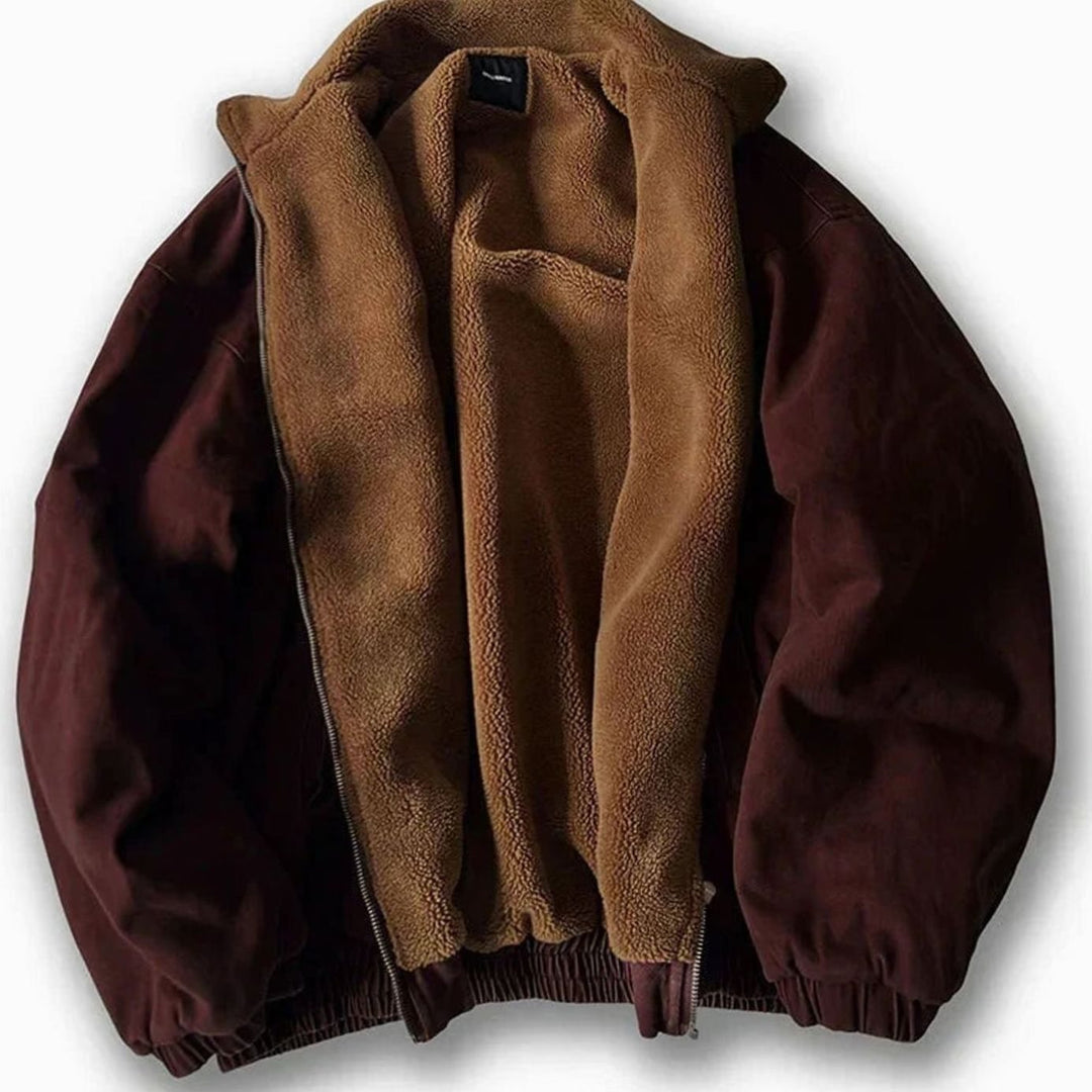 Heren Winterjas Ritsluiting Fleece Kraag Oversized Bomberjas - Rood