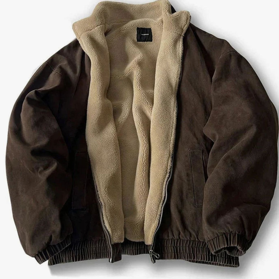 Heren Winterjas Ritsluiting Fleece Kraag Oversized Bomberjas - Bruin