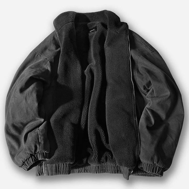 Heren Winterjas Ritsluiting Fleece Kraag Oversized Bomberjas - Grijs