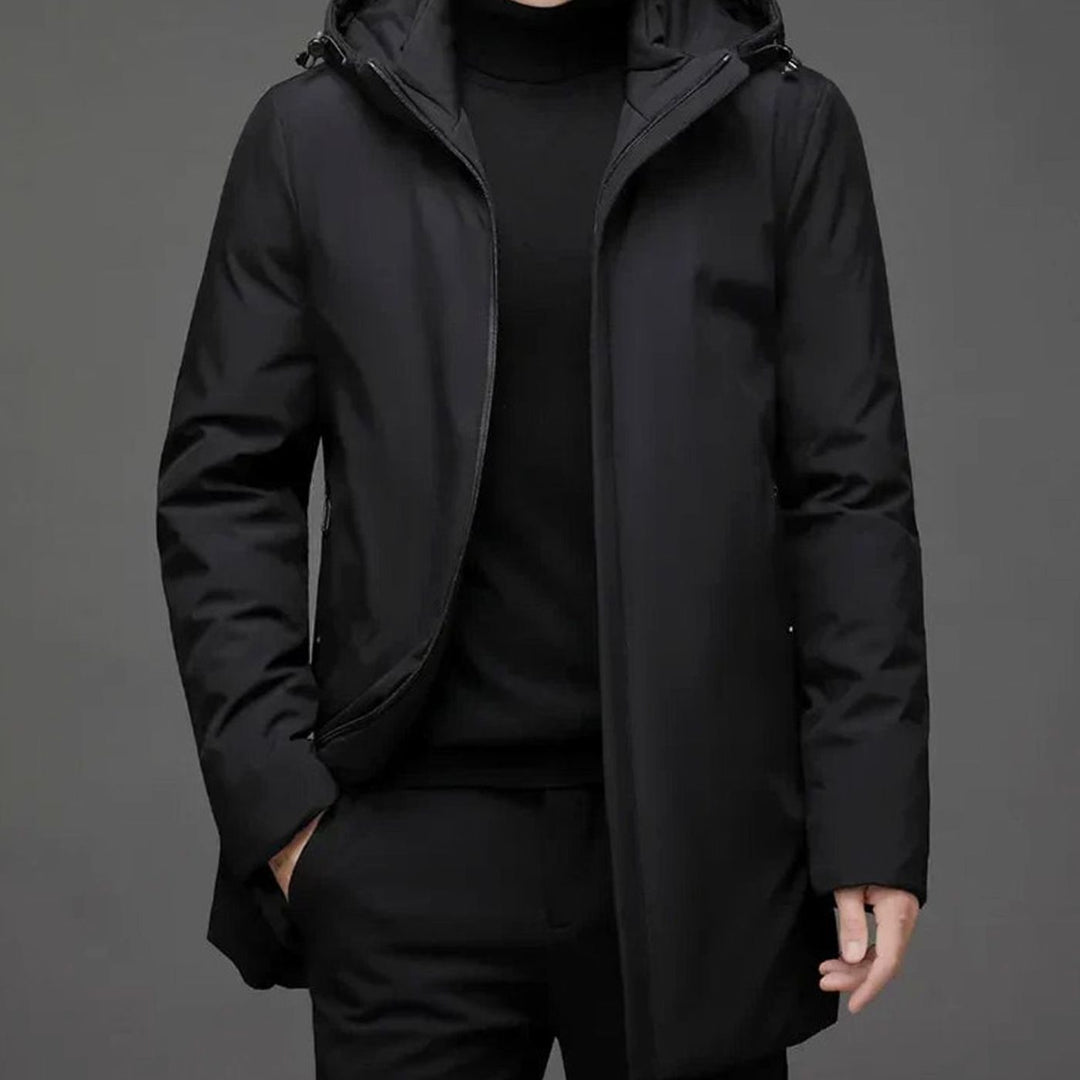 Heren Winterjas Waterdichte Capuchon Regular-Fit Lange Jas - Zwart