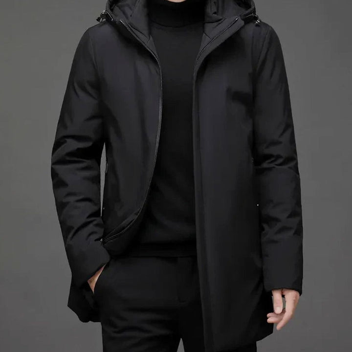 Heren Winterjas Waterdichte Capuchon Regular-Fit Lange Jas - Zwart