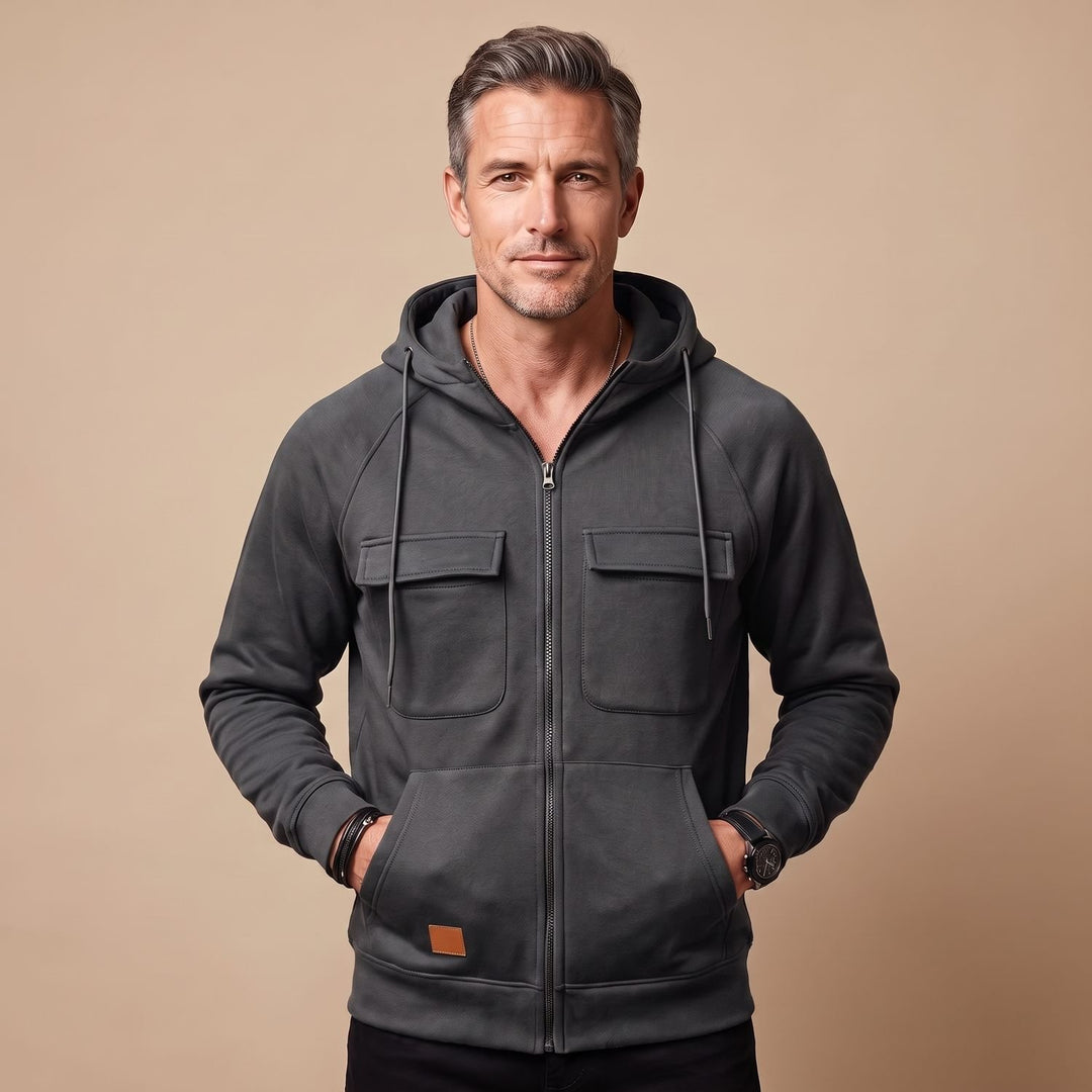 Heren Zip-Up Hoodie Jacket met Borstzakken - Grijs