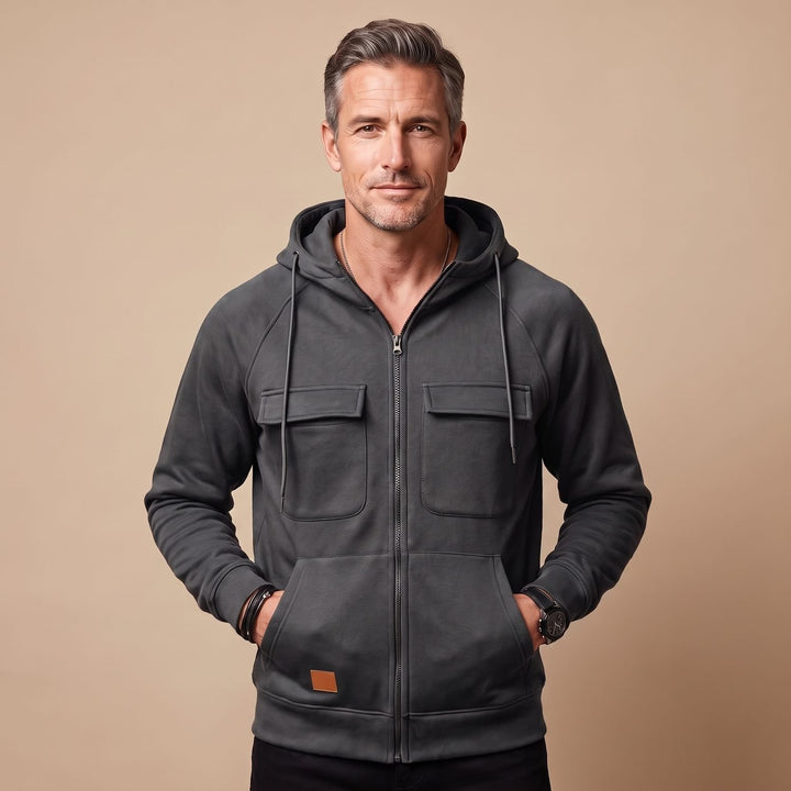 Heren Zip-Up Hoodie Jacket met Borstzakken - Grijs