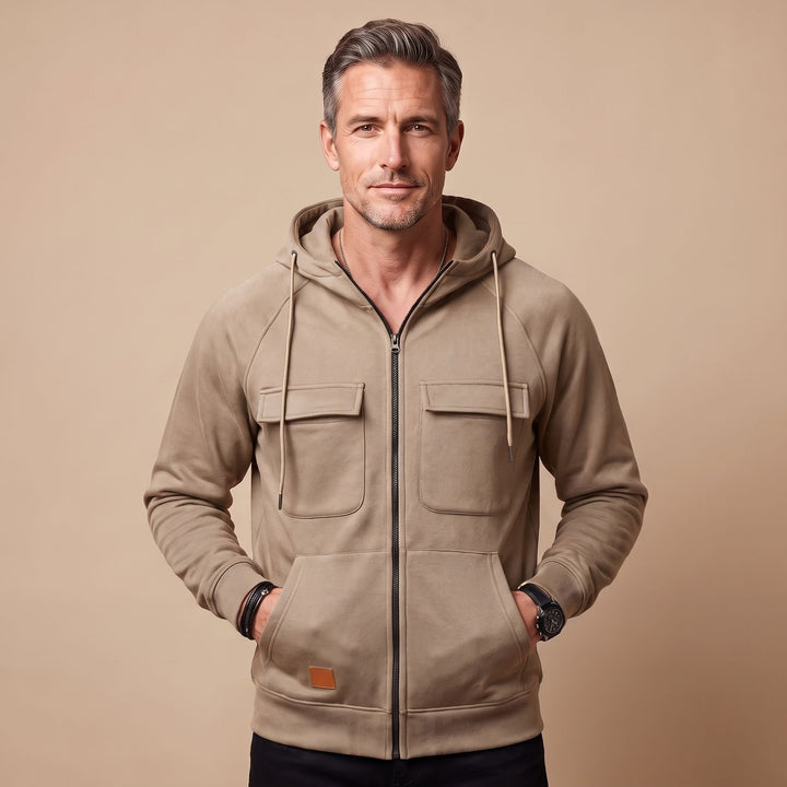 Heren Zip-Up Hoodie Jacket met Borstzakken - Beige