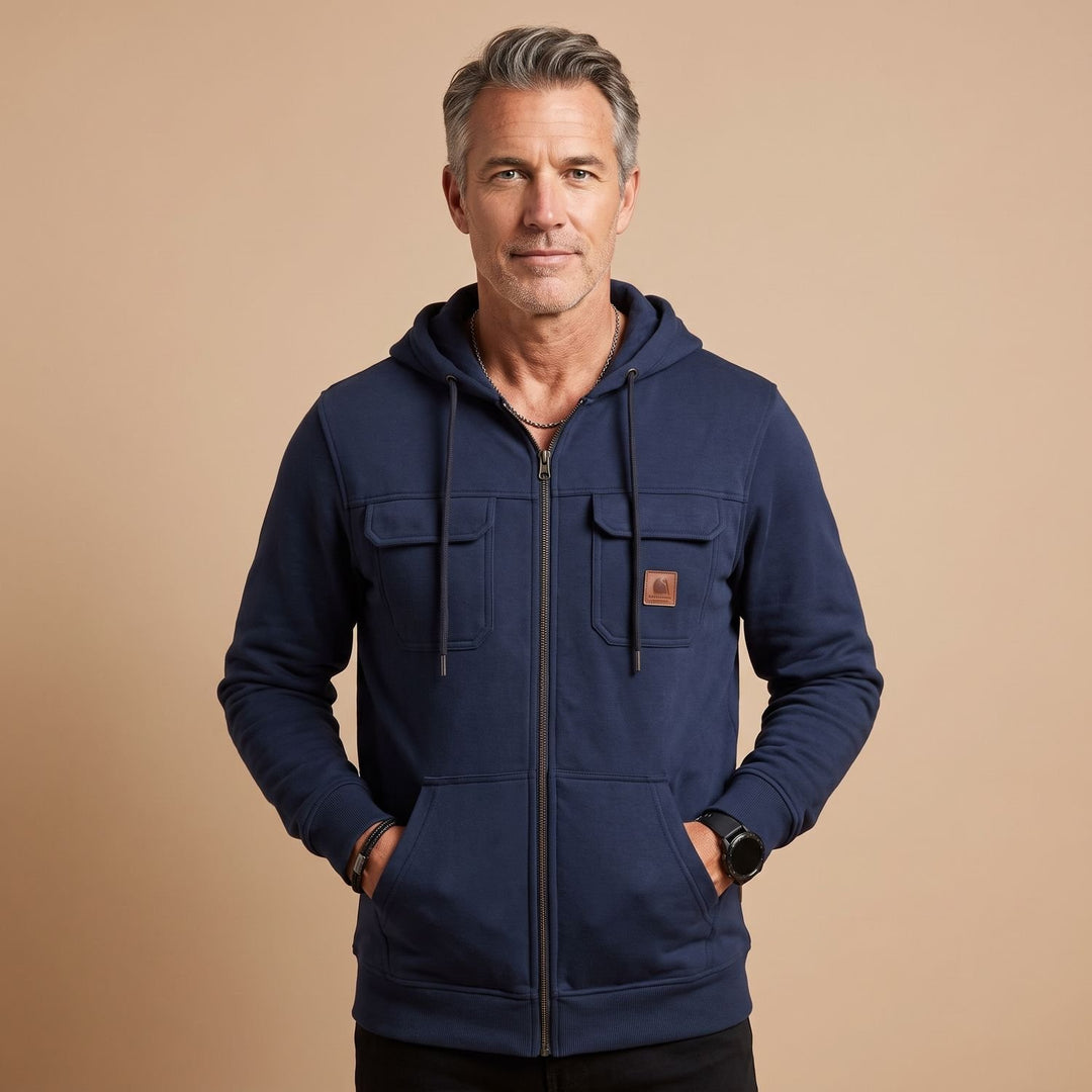 Heren Zip-Up Hoodie Jacket met Borstzakken - Marineblauw