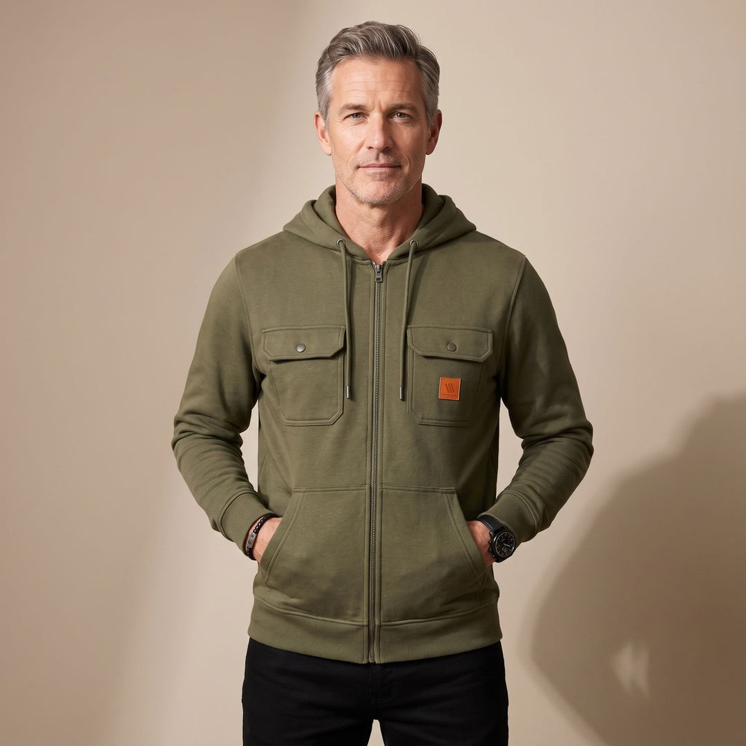 Heren Zip-Up Hoodie Jacket met Borstzakken - Groen