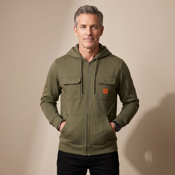 Heren Zip-Up Hoodie Jacket met Borstzakken - Groen