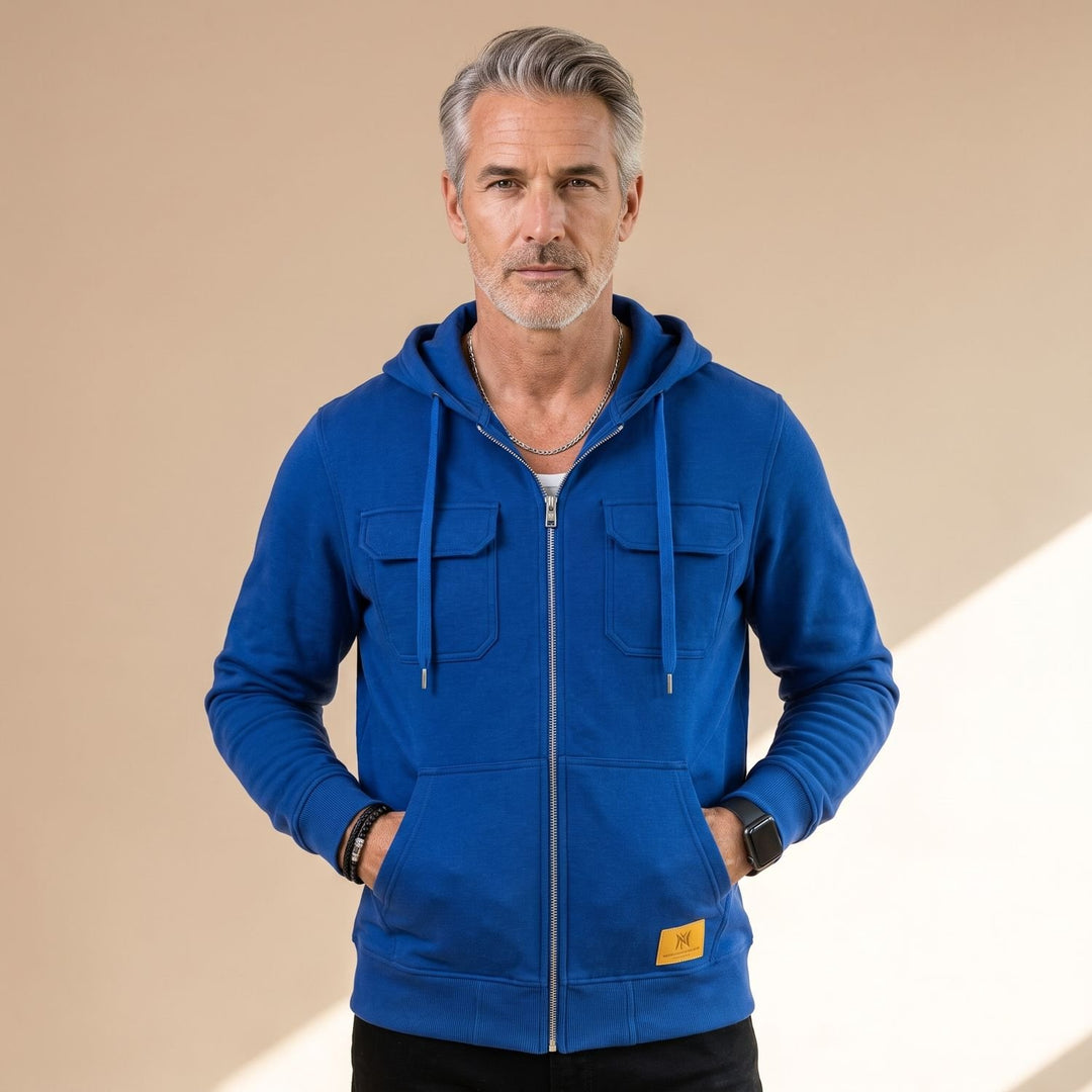 Heren Zip-Up Hoodie Jacket met Borstzakken - Blauw