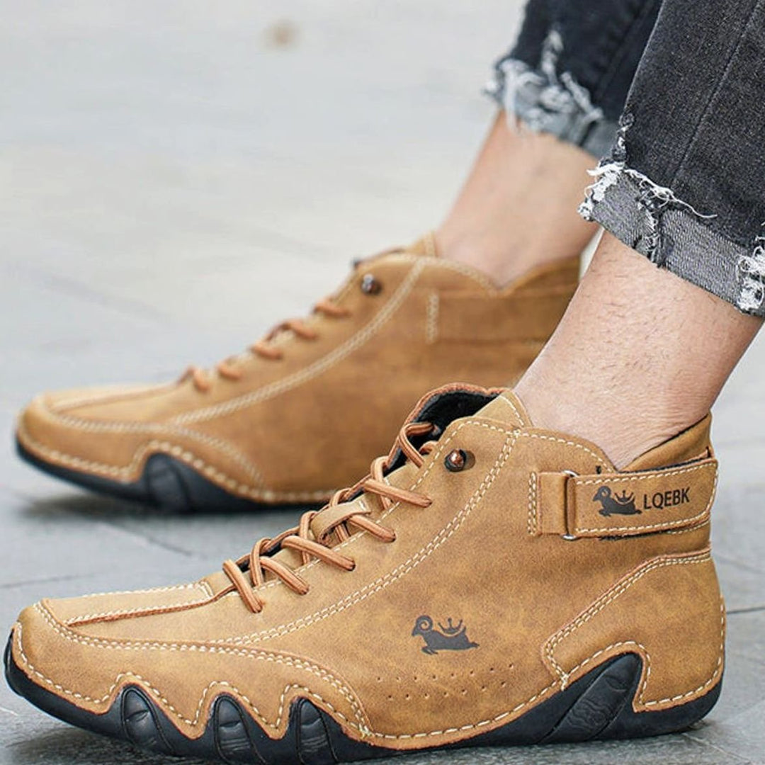 Herren Bequeme Barfußschuhe Leder Schnürsenkel Knöchelhohe Sneaker