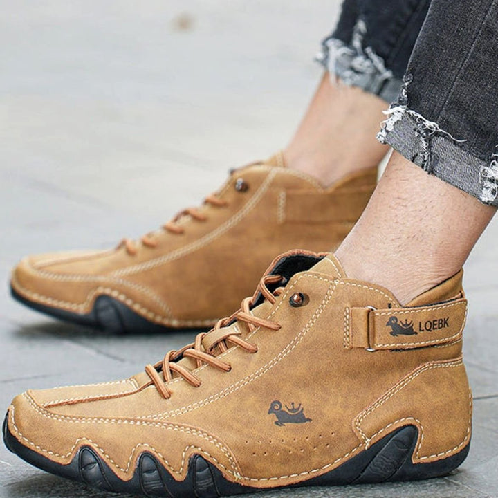 Herren Bequeme Barfußschuhe Leder Schnürsenkel Knöchelhohe Sneaker
