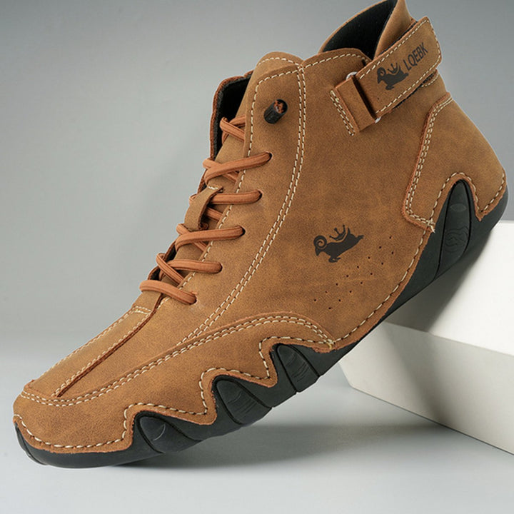 Herren Bequeme Barfußschuhe Leder Schnürsenkel Knöchelhohe Sneaker - Braun
