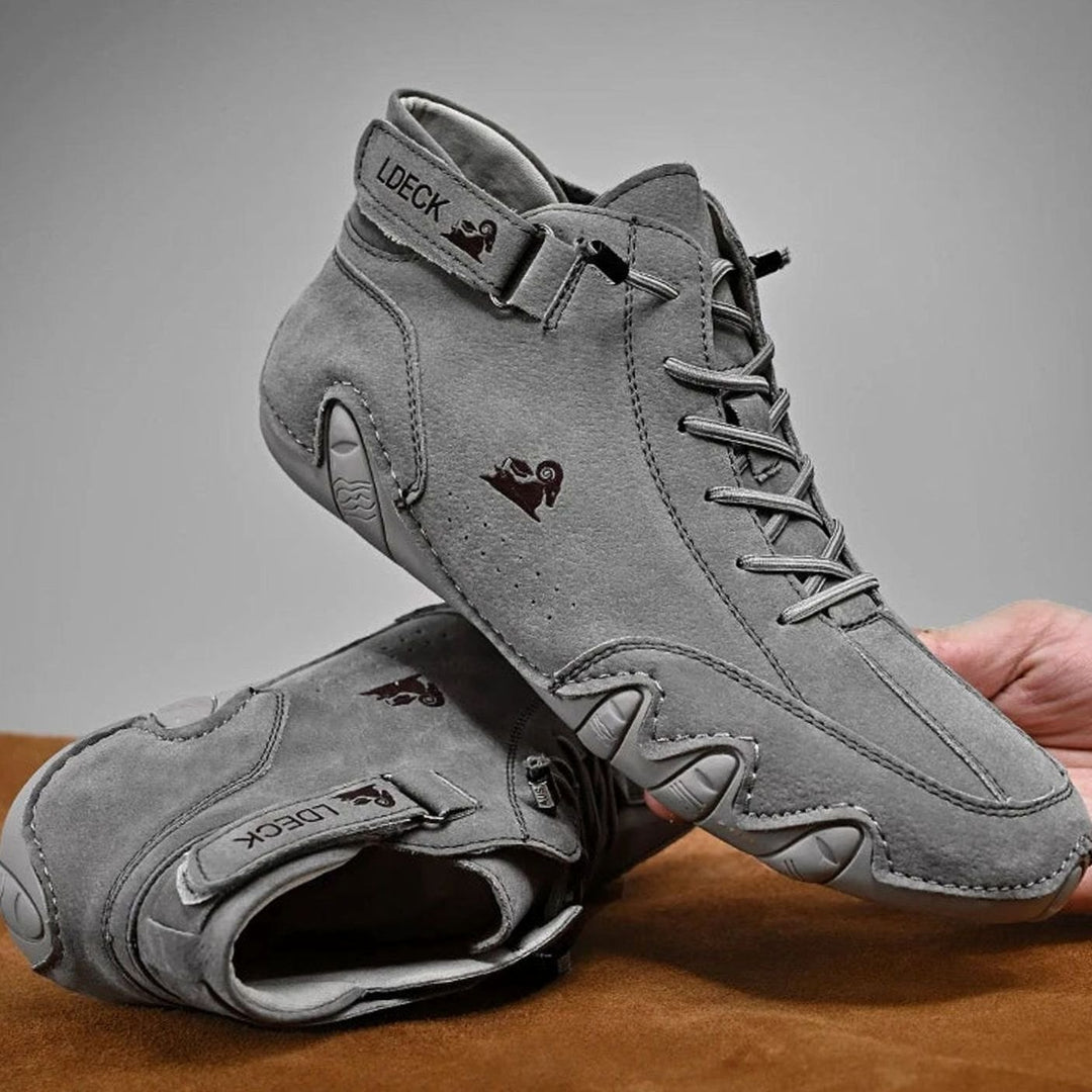 Herren Bequeme Barfußschuhe Leder Schnürsenkel Knöchelhohe Sneaker - Grau
