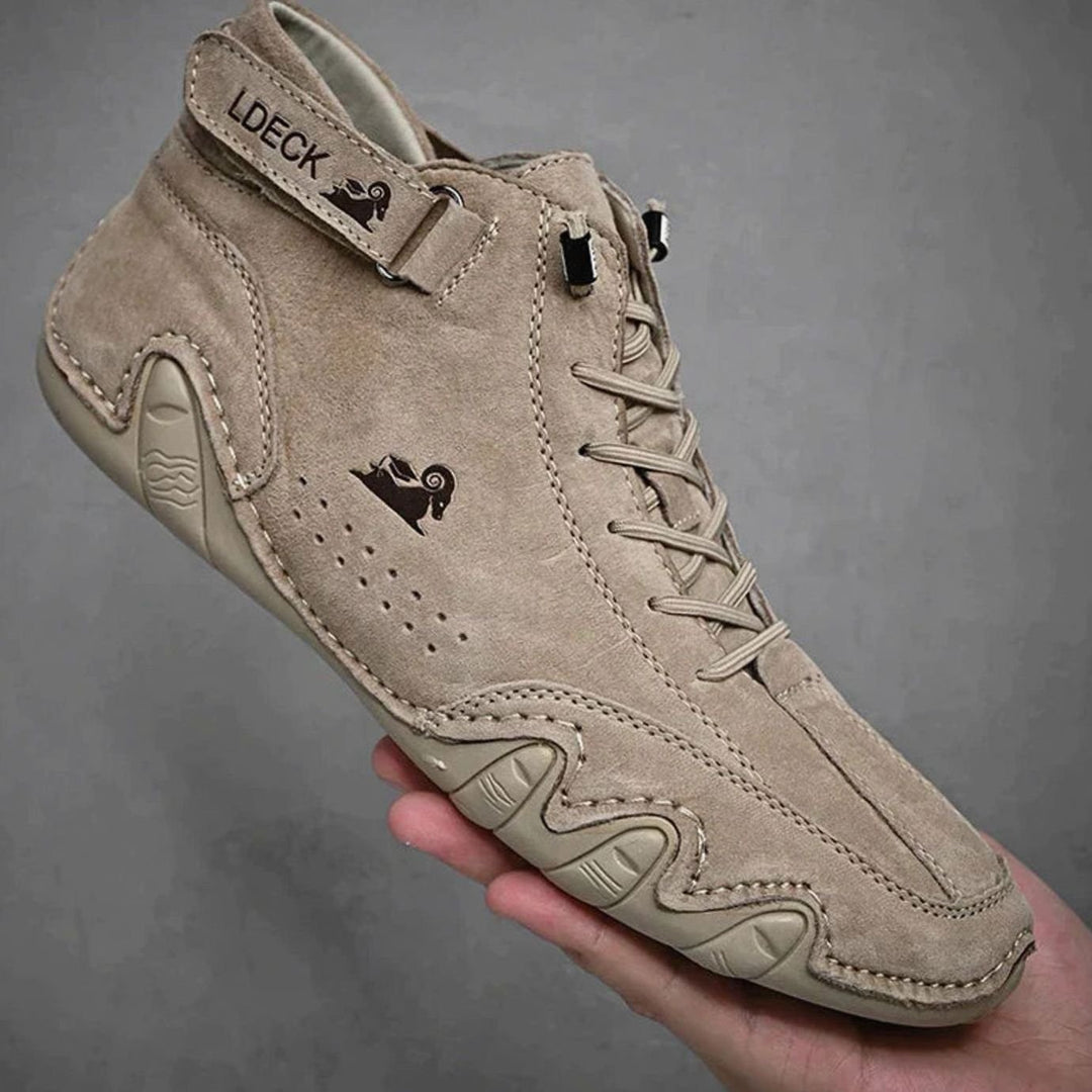 Herren Bequeme Barfußschuhe Leder Schnürsenkel Knöchelhohe Sneaker - Khaki