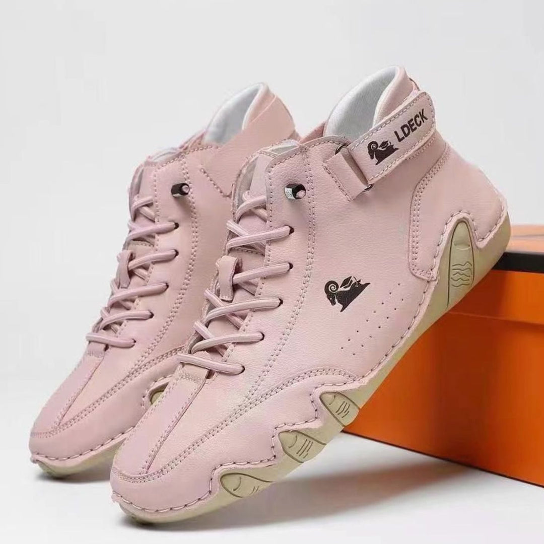 Herren Bequeme Barfußschuhe Leder Schnürsenkel Knöchelhohe Sneaker - Rosé