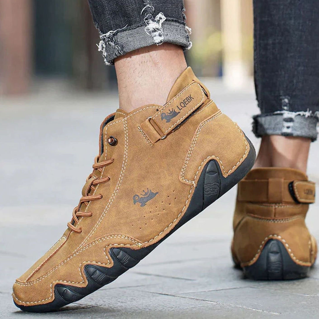 Herren Bequeme Barfußschuhe Leder Schnürsenkel Knöchelhohe Sneaker
