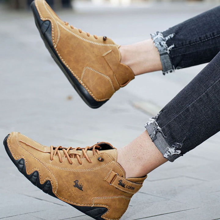 Herren Bequeme Barfußschuhe Leder Schnürsenkel Knöchelhohe Sneaker