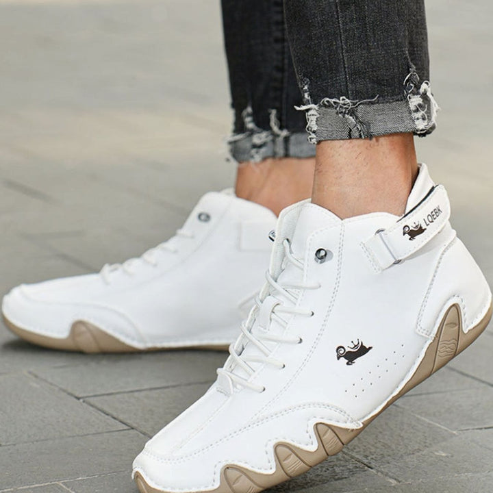 Herren Bequeme Barfußschuhe Leder Schnürsenkel Knöchelhohe Sneaker