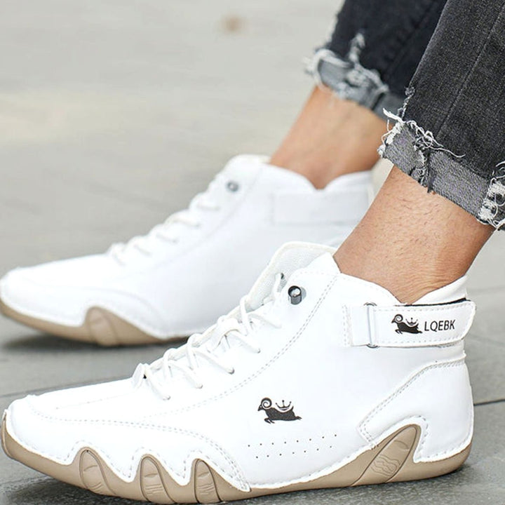 Herren Bequeme Barfußschuhe Leder Schnürsenkel Knöchelhohe Sneaker