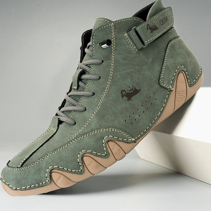 Herren Bequeme Barfußschuhe Leder Schnürsenkel Knöchelhohe Sneaker - Grün