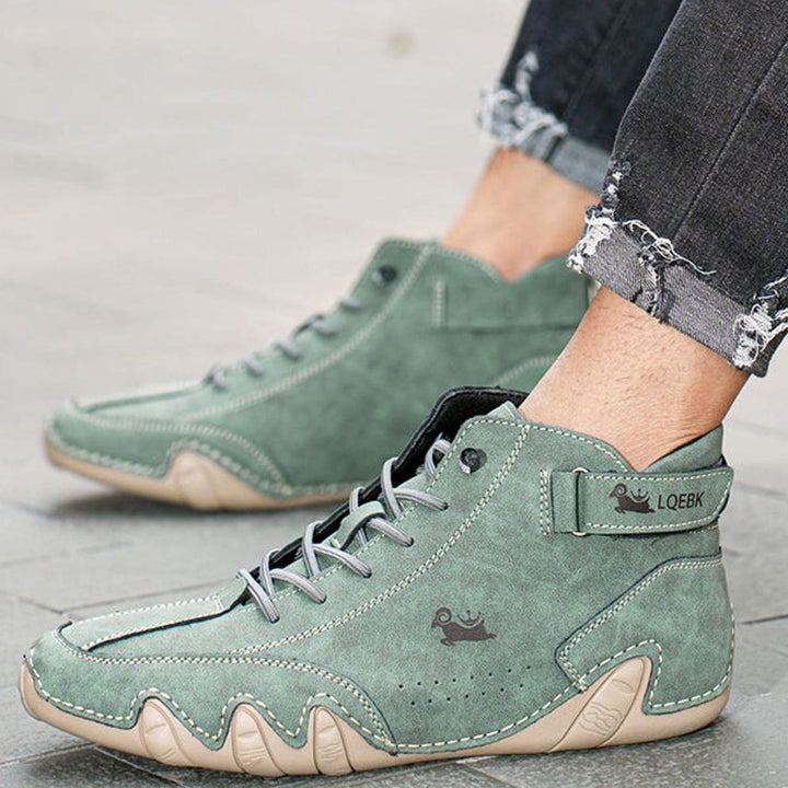 Herren Bequeme Barfußschuhe Leder Schnürsenkel Knöchelhohe Sneaker