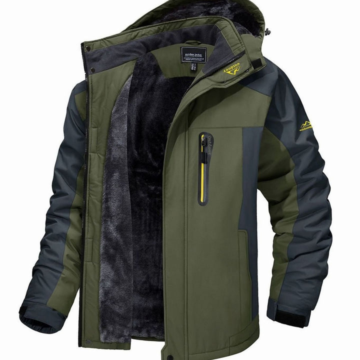 Herren Fleece-gefütterte Winterjacke mit Reißverschluss Kapuze Outdoor - Grün