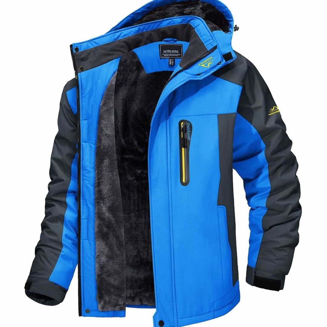 Herren Fleece-gefütterte Winterjacke mit Reißverschluss Kapuze Outdoor - Blau