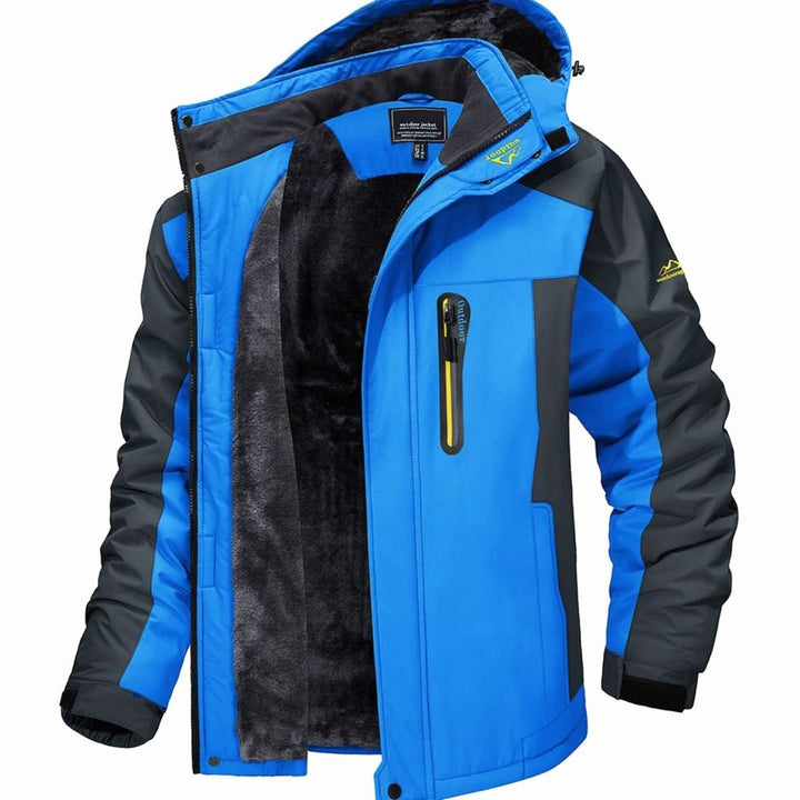 Herren Fleece-gefütterte Winterjacke mit Reißverschluss Kapuze Outdoor - Blau