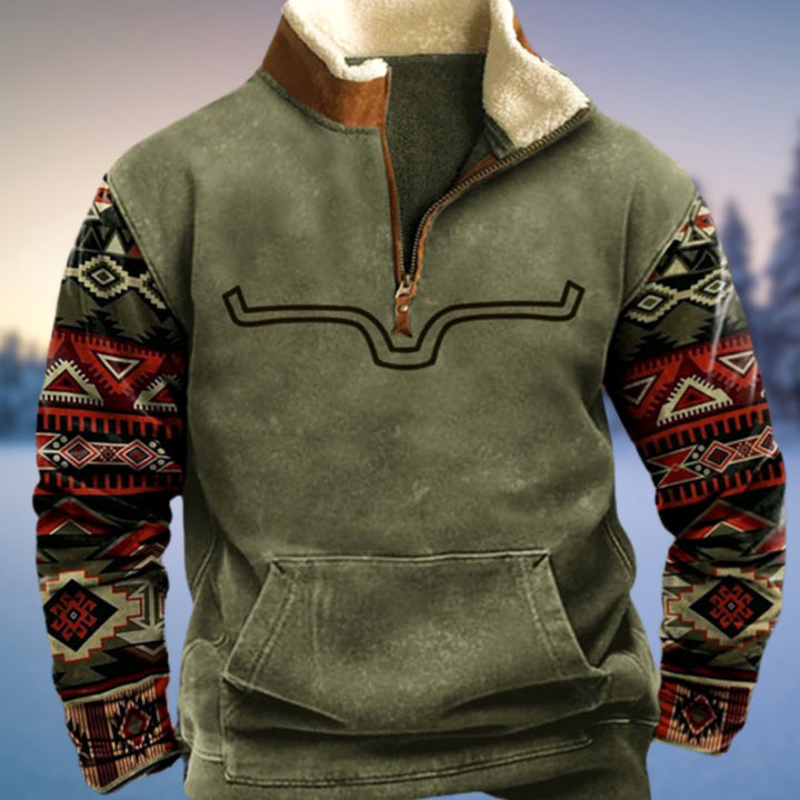 Herren Fleece-Pullover mit Halb-Reißverschluss Azteken-Muster Sherpa-Kragen - Stil 1