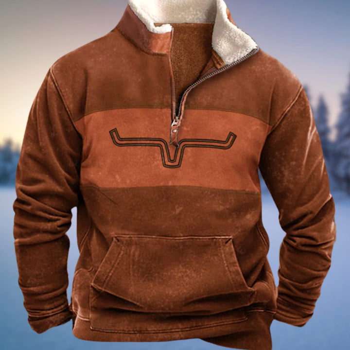 Herren Fleece-Pullover mit Halb-Reißverschluss Azteken-Muster Sherpa-Kragen - Stil 2
