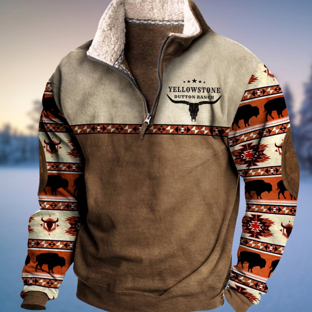 Herren Fleece-Pullover mit Halb-Reißverschluss Azteken-Muster Sherpa-Kragen - Stil 4