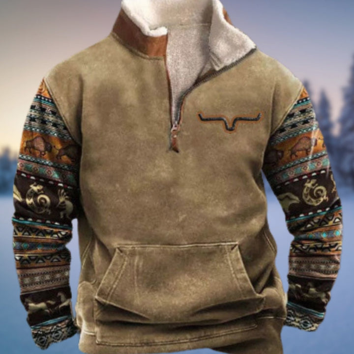 Herren Fleece-Pullover mit Halb-Reißverschluss Azteken-Muster Sherpa-Kragen - Stil 5