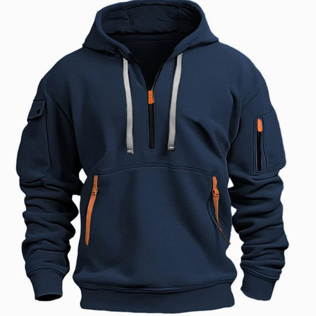 Herren Freizeit-Hoodie mit Reißverschluss-Taschen Viertelreißverschluss - Dunkelblau