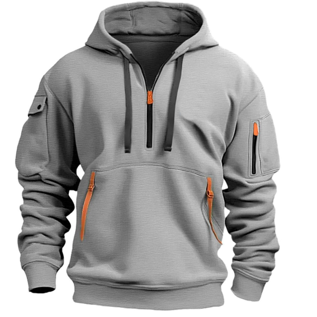 Herren Freizeit-Hoodie mit Reißverschluss-Taschen Viertelreißverschluss - Hellgrau