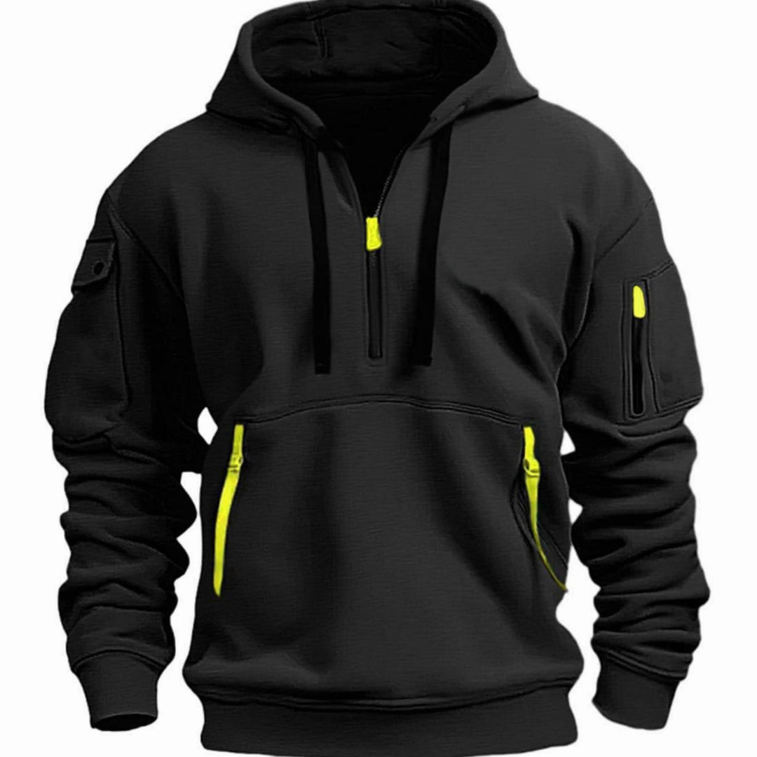 Herren Freizeit-Hoodie mit Reißverschluss-Taschen Viertelreißverschluss - Schwarz