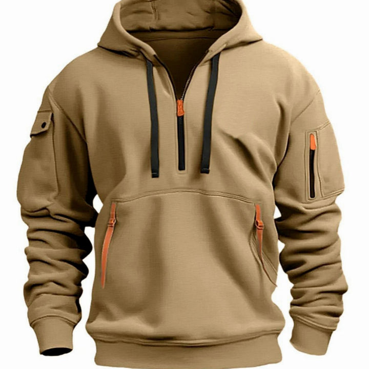 Herren Freizeit-Hoodie mit Reißverschluss-Taschen Viertelreißverschluss - Khaki