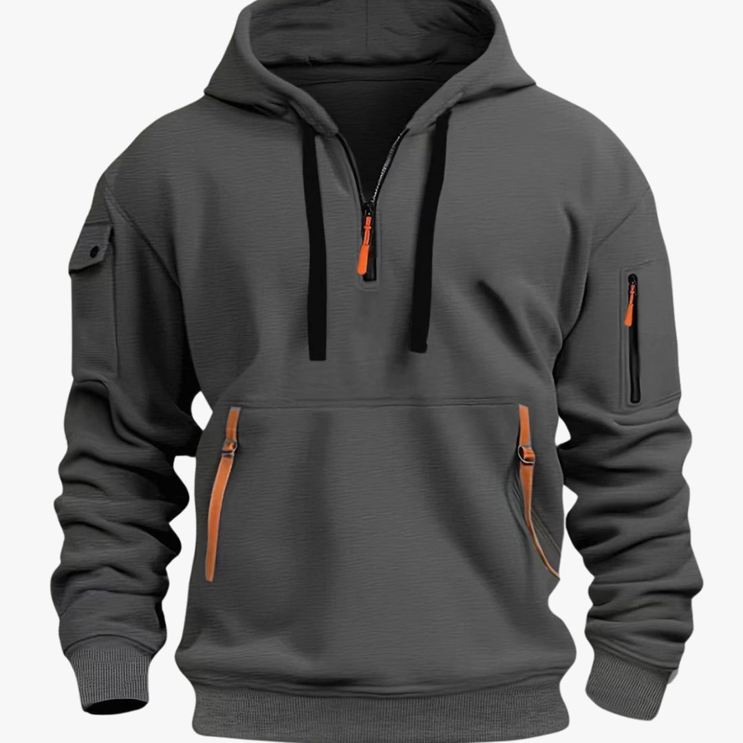 Herren Freizeit-Hoodie mit Reißverschluss-Taschen Viertelreißverschluss - Dunkelgrau